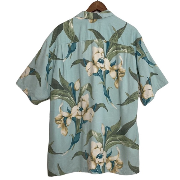 Tommy Bahama Shirt Men XL Blue Green Floral Silk Hawaiian Tropical Short Sleeve - Picture 2 of 14
